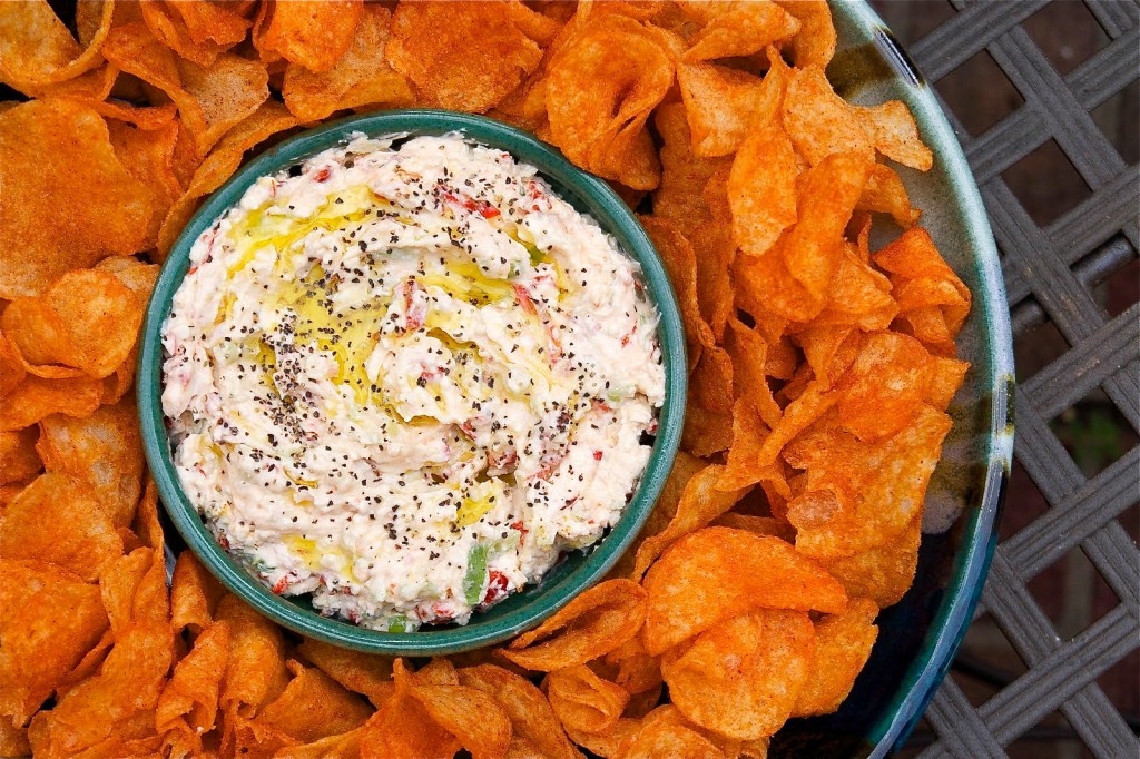 Barbecue Potato Chips With Peppered Feta Dip